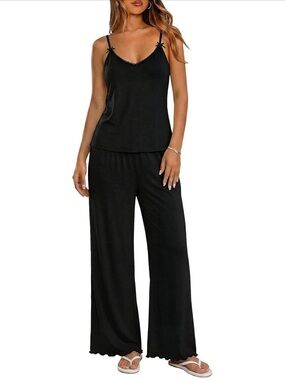 Lace Trim Cami & Flare Pant Y2K Pajama Set